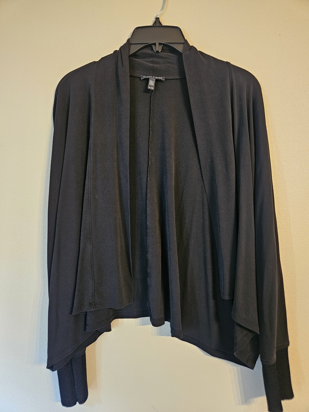 100% Silk Eileen Fisher Black Draped Open Cardigan - Picture 3 of 6
